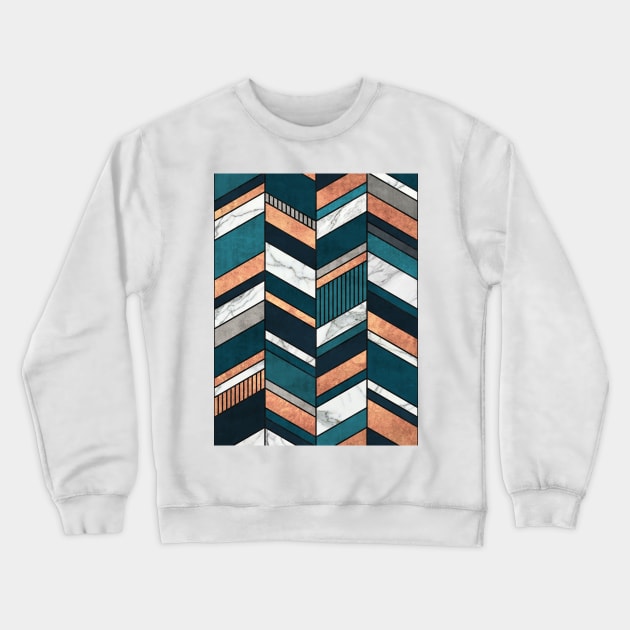 Abstract Chevron Pattern - Copper, Marble, and Blue Concrete Crewneck Sweatshirt by ZoltanRatko